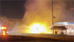 VIDEOS: 18-wheeler carrying 9,000 gallons of gasoline catches fire after crash knocks down powerlines in Texas
