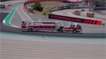 California fire engine drifts on racing track during Ferrari Challenge