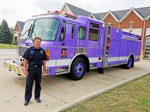 Mentor Fire Engine Wrapped In Lavender For Cancer Awareness