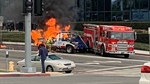 Burning Tow Truck Crashes Into University City (CA) Fire Apparatus