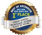 Ascension Credit Union voted #1 Best CU, Best Mortgage Lender, & Best Place To Work in Ascension Parish
